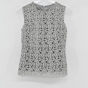 Vtg ANNE KLEIN Lace Top Womens‎ Size 2 Silver Sleeveless Romantic Glamorous Luxe